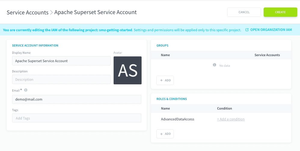 ステップ 1: 新しいサービスアカウントを作成する — Superset (4)