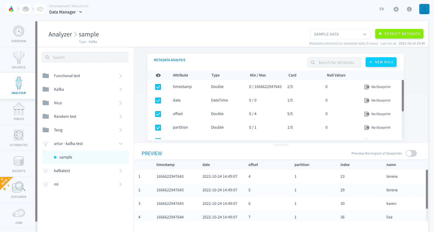 analyzer screen with metadata extracted