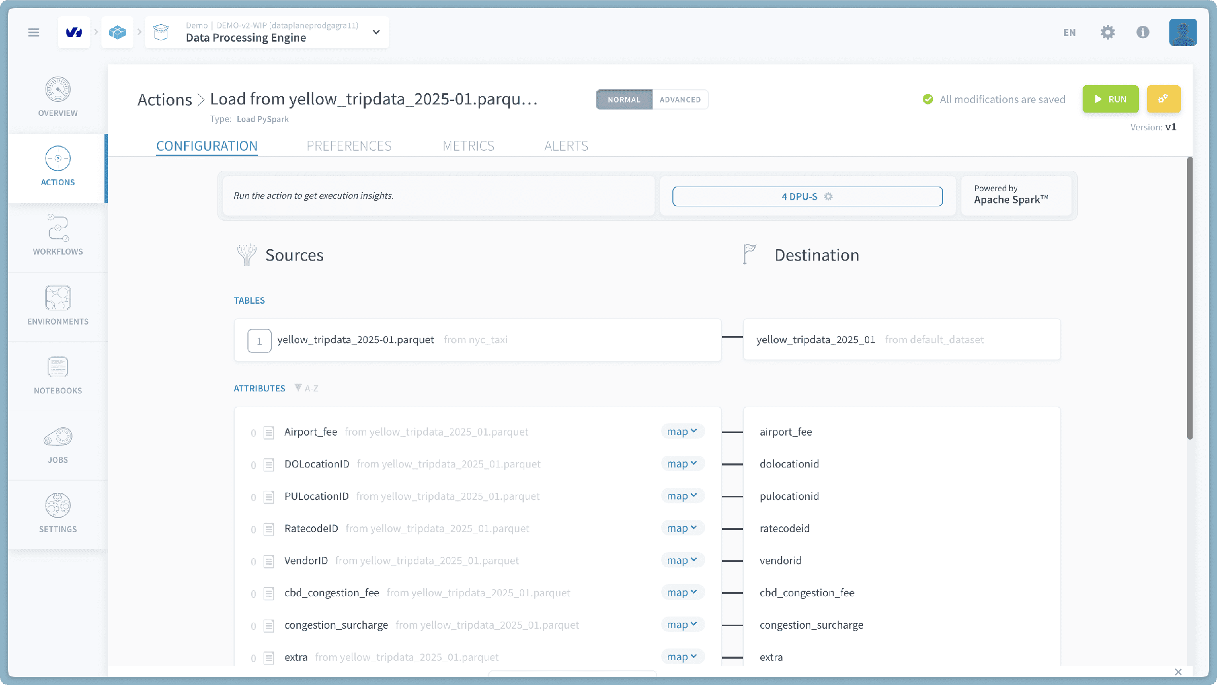Step 3: Use Load PySpark action in the DPE — Nyc taxi step (2)