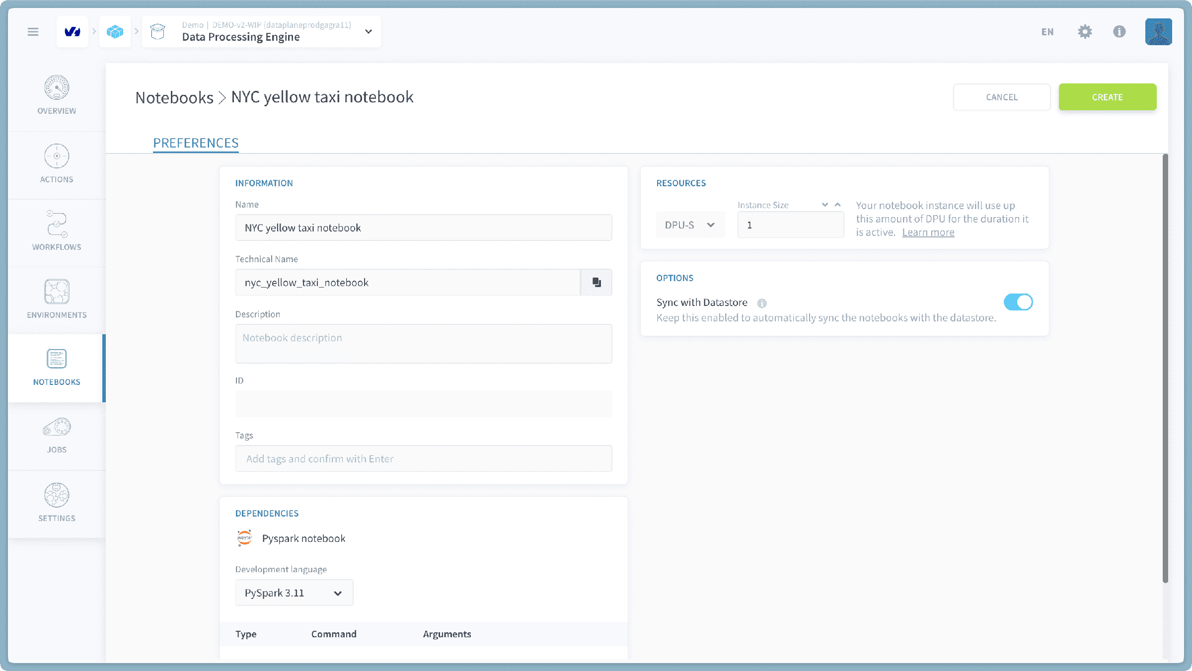Step 4: Create a Jupyter Notebook in the DPE — Nyc taxi step (2)