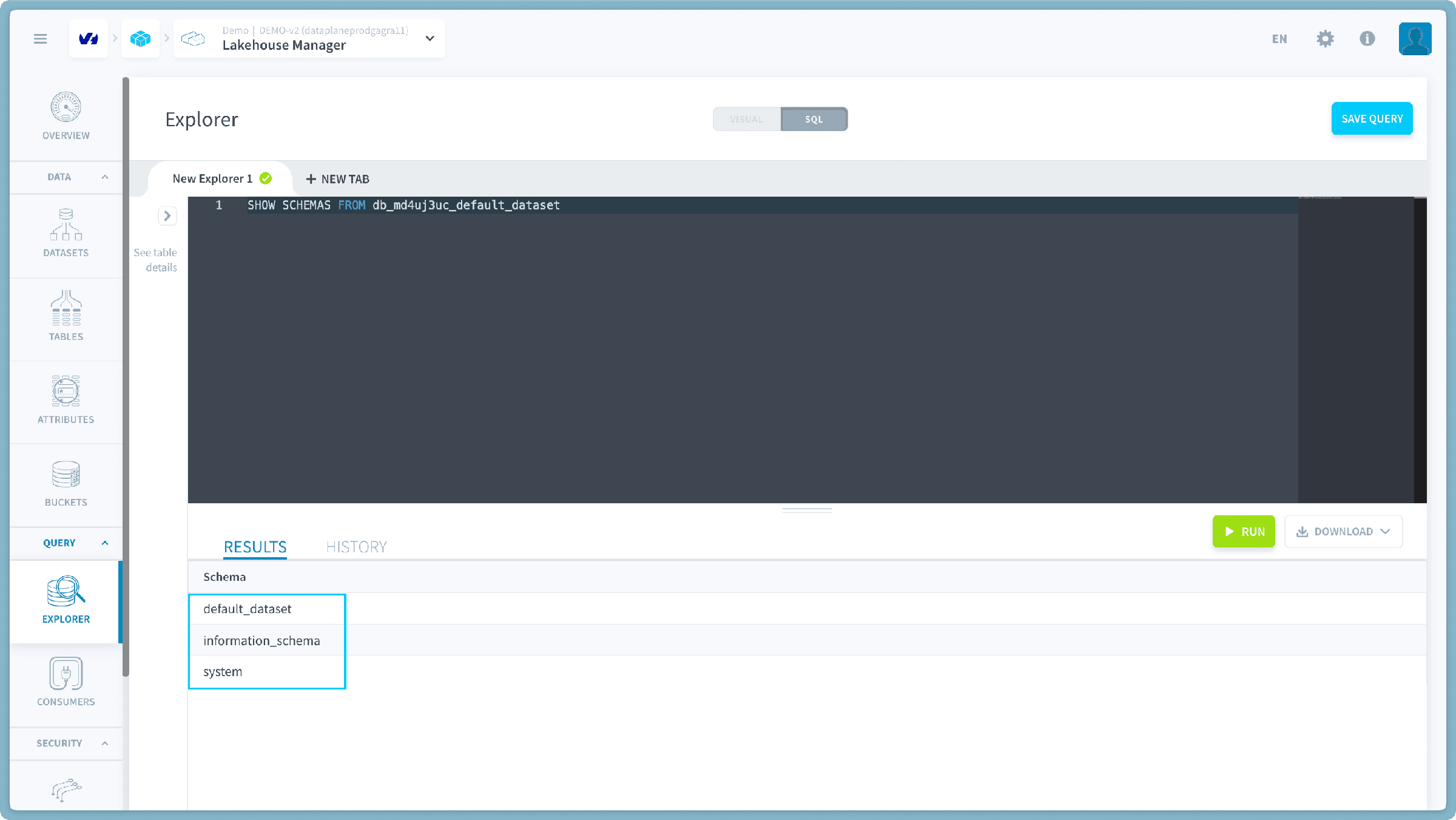 ソースプロジェクトで実施する手順 — Trino コネクタがスキーマを表示