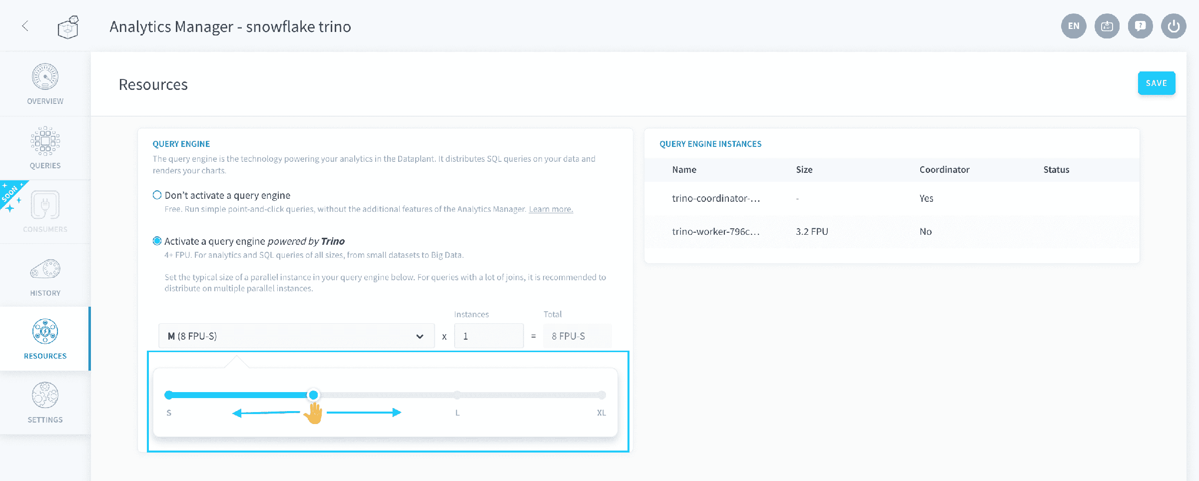 Manage instances — Resources vertical