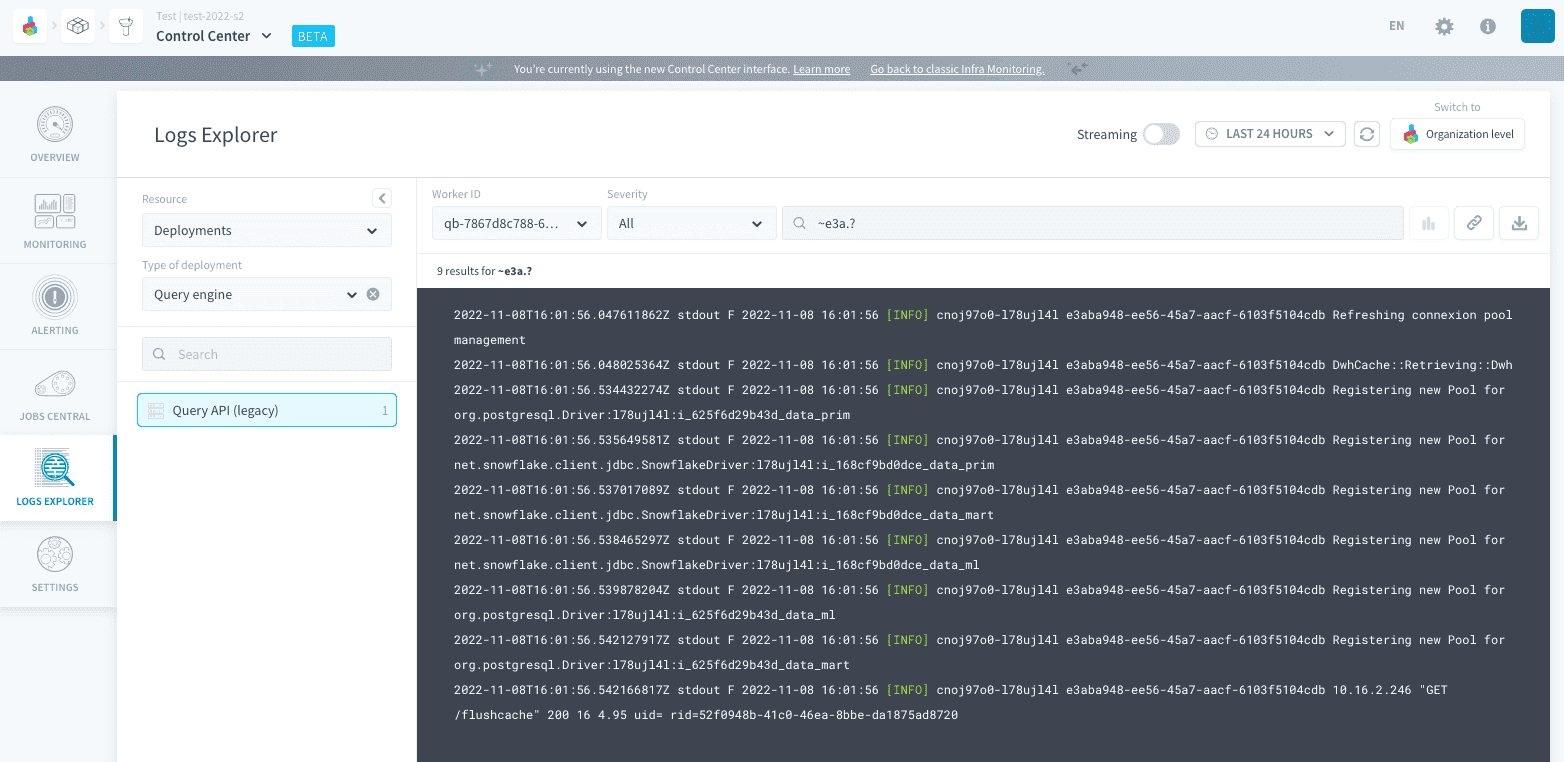 Search in logs — Control Center left searchlog2