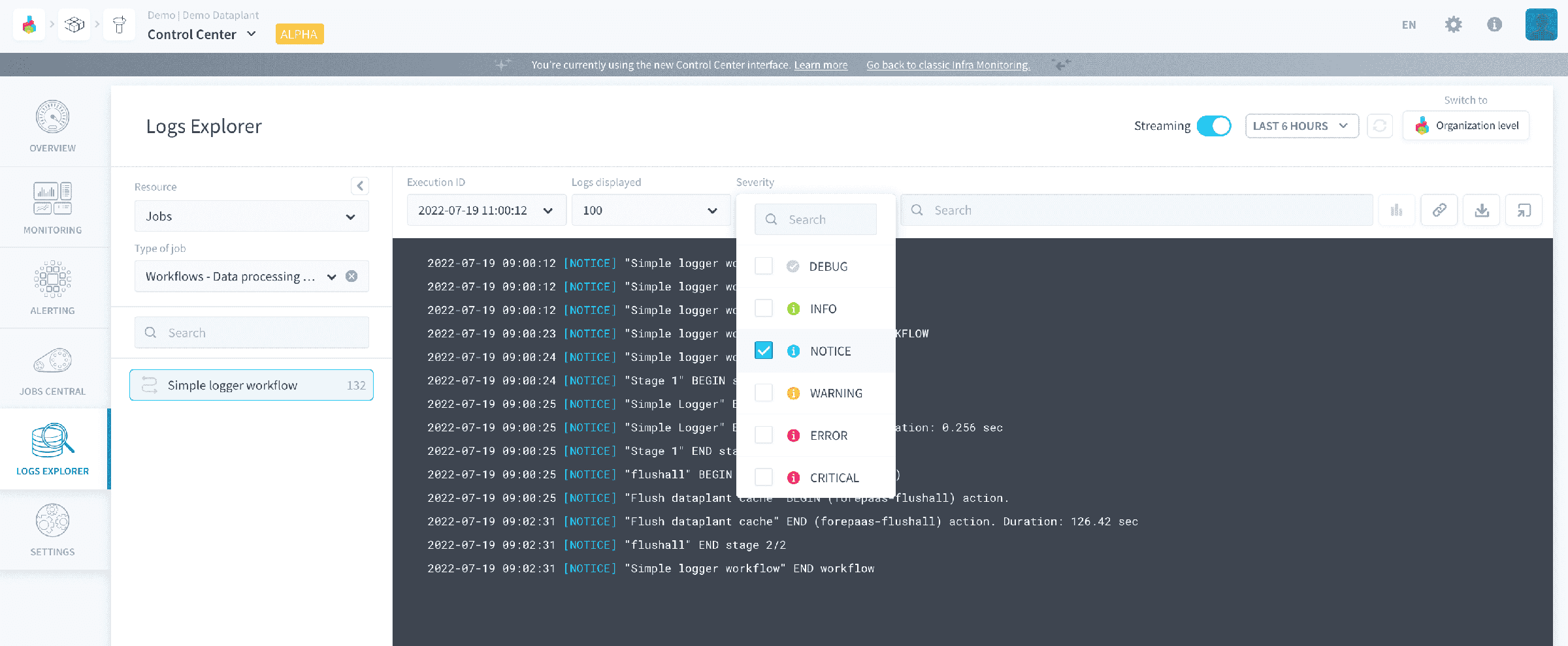 Severity — Control Center left severity