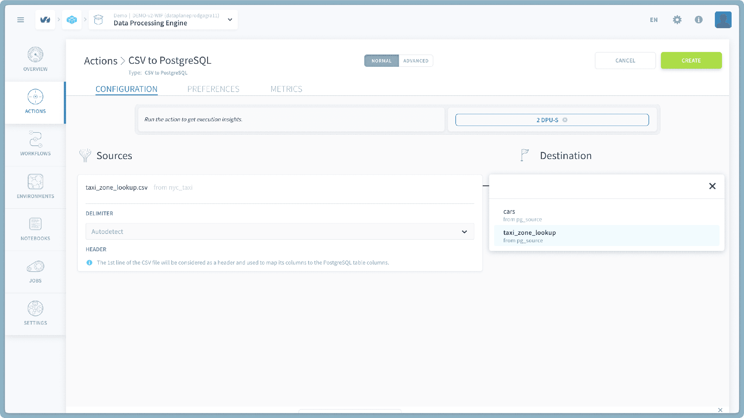 目的のPostgreSQLテーブルとオプションの選択 — Csv to postgresql