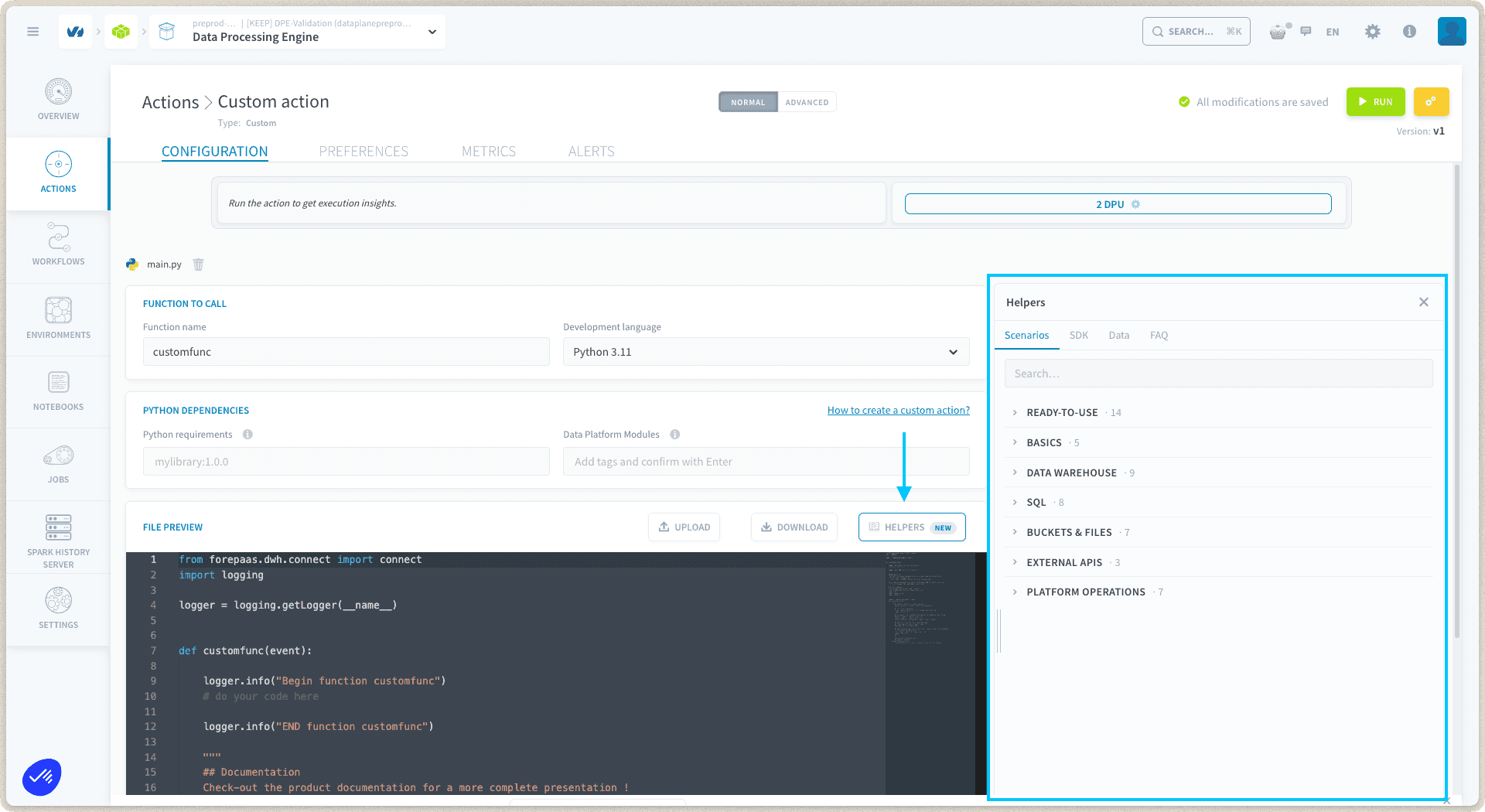 DPE Custom PySpark action helper