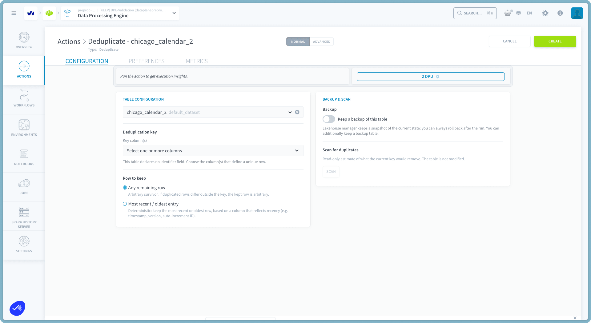 Configure a Deduplicate action — Deduplicate action config