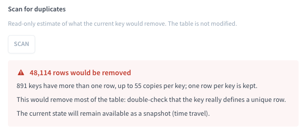 Scan for duplicates — Deduplicate action scan