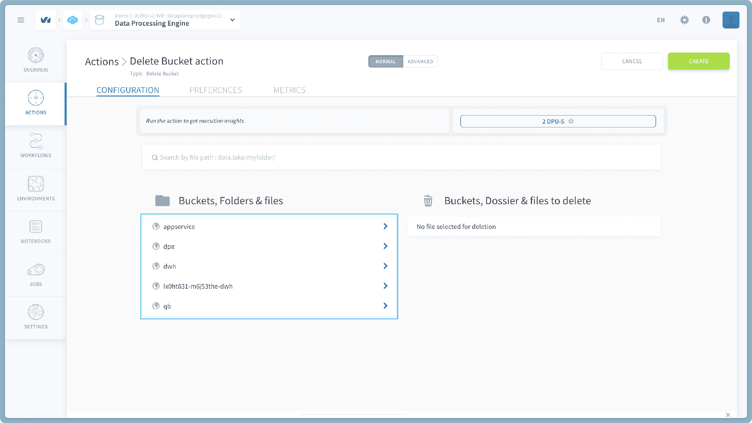 Choose items for deletion — Delete bucket action