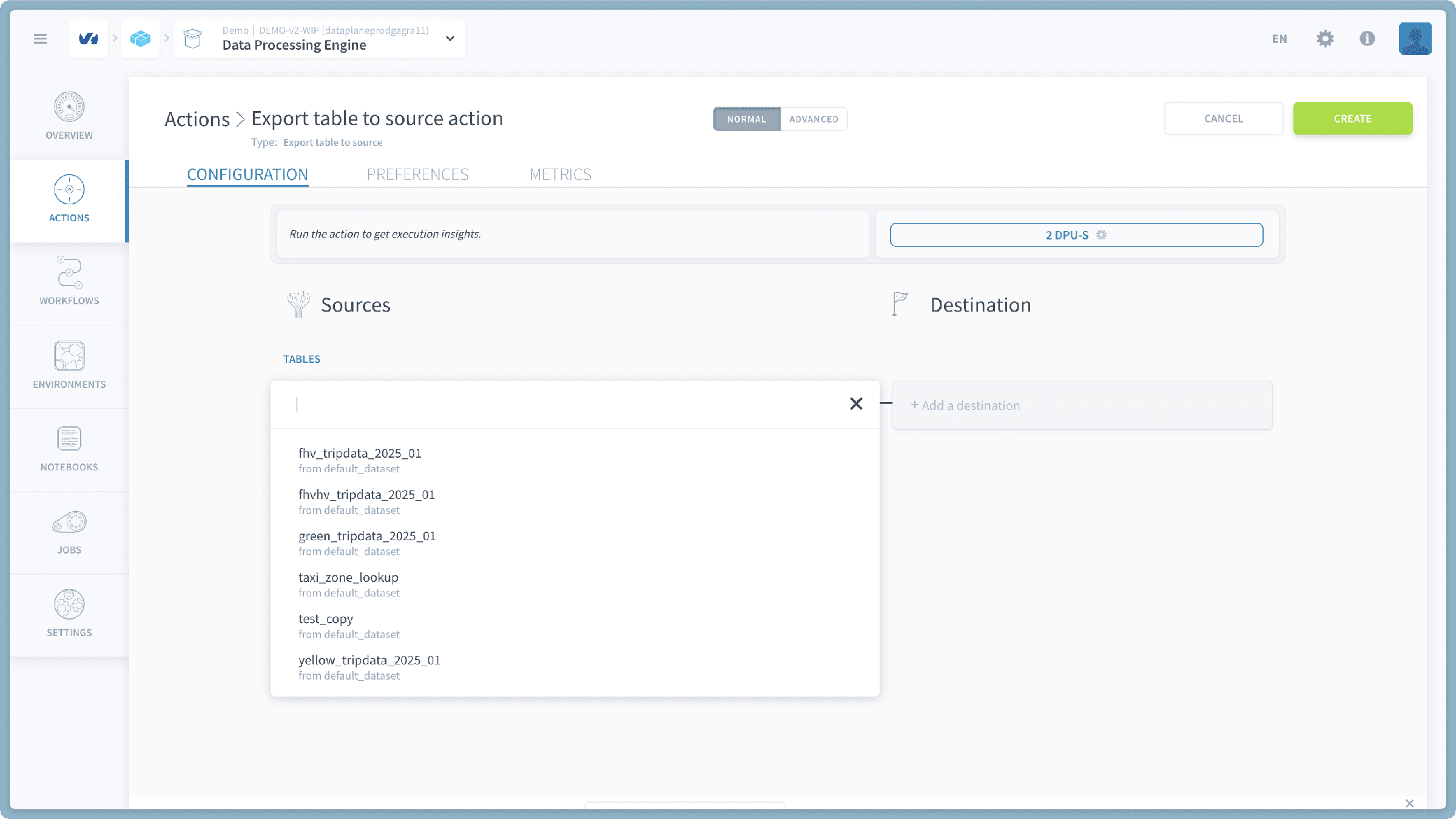 Choose Tables for Export — Export table