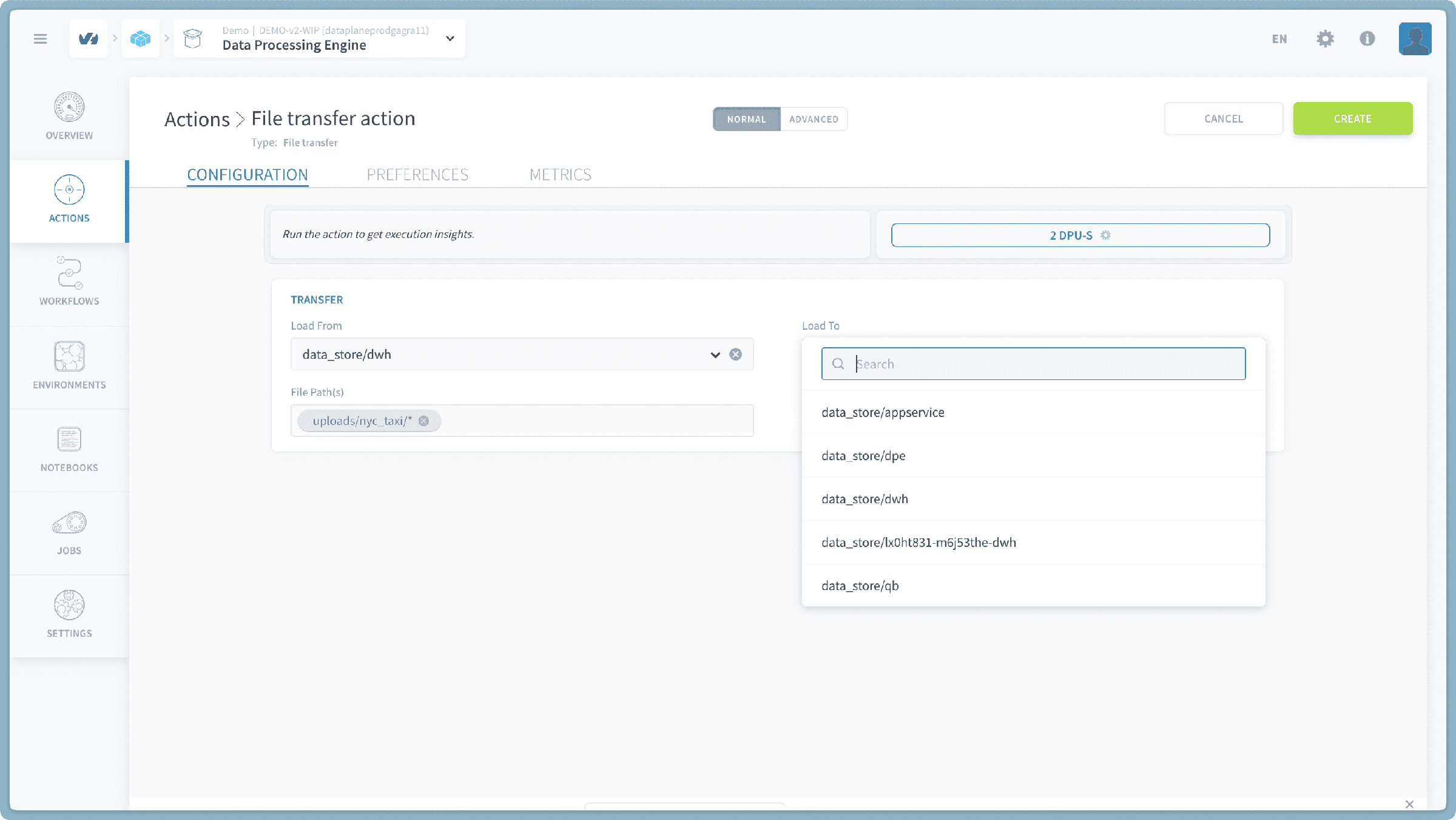 Specify Destination Bucket — File transfer