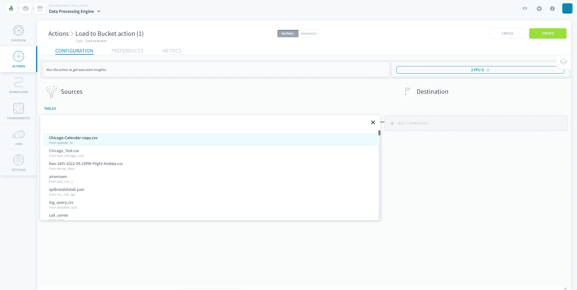 Choose a source and a destination — Load buckets select source