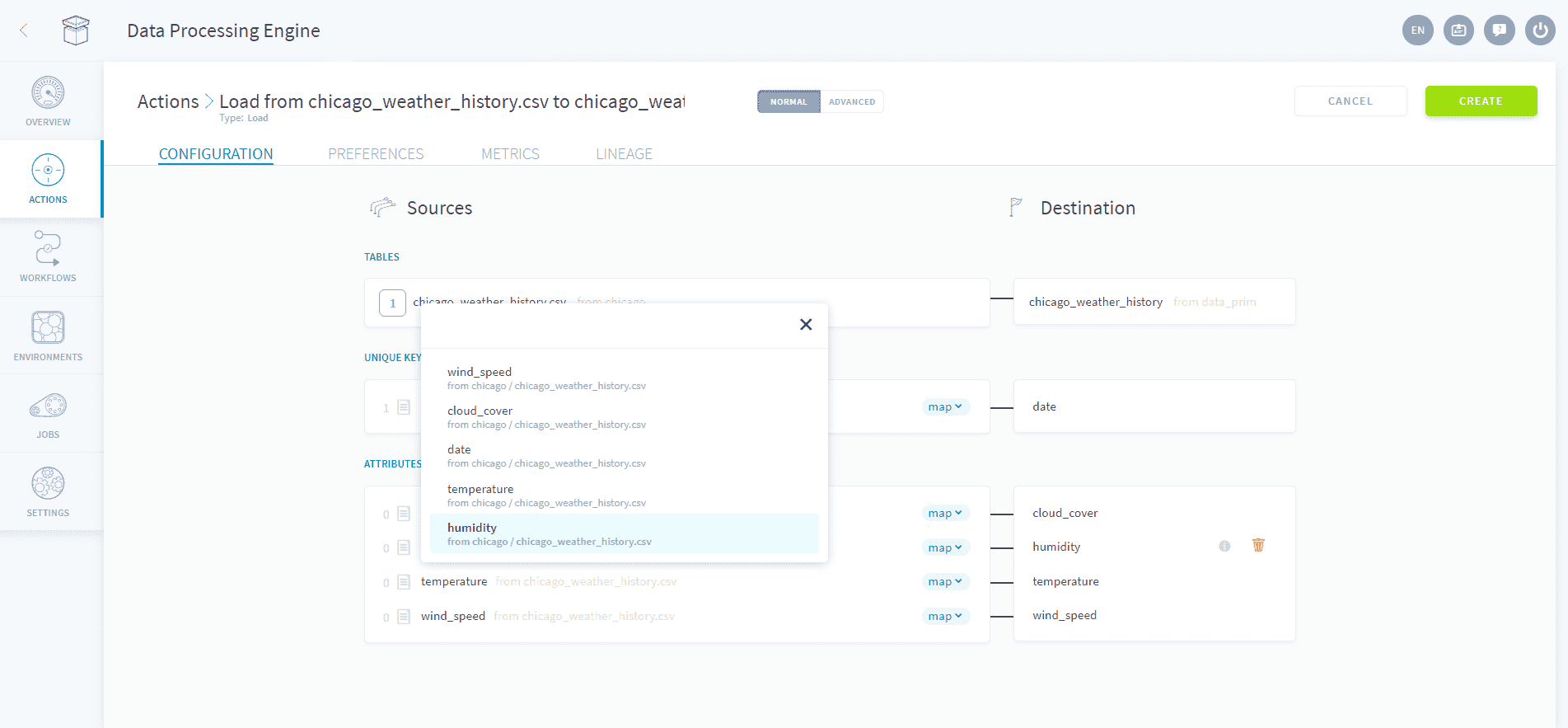 Map attributes — Load attribute select