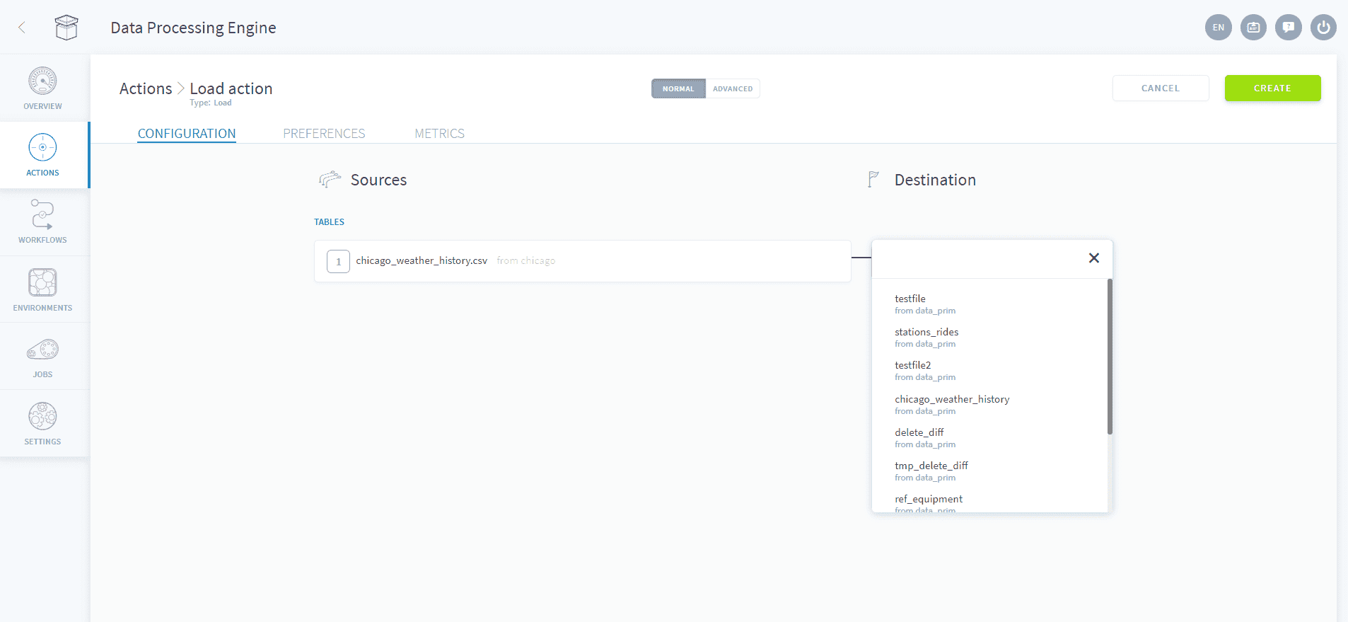 Choose a source and destination — Load select destination