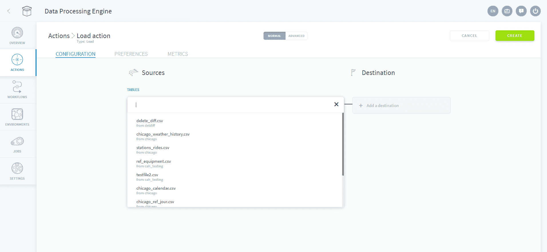 Choose a source and destination — Load select source