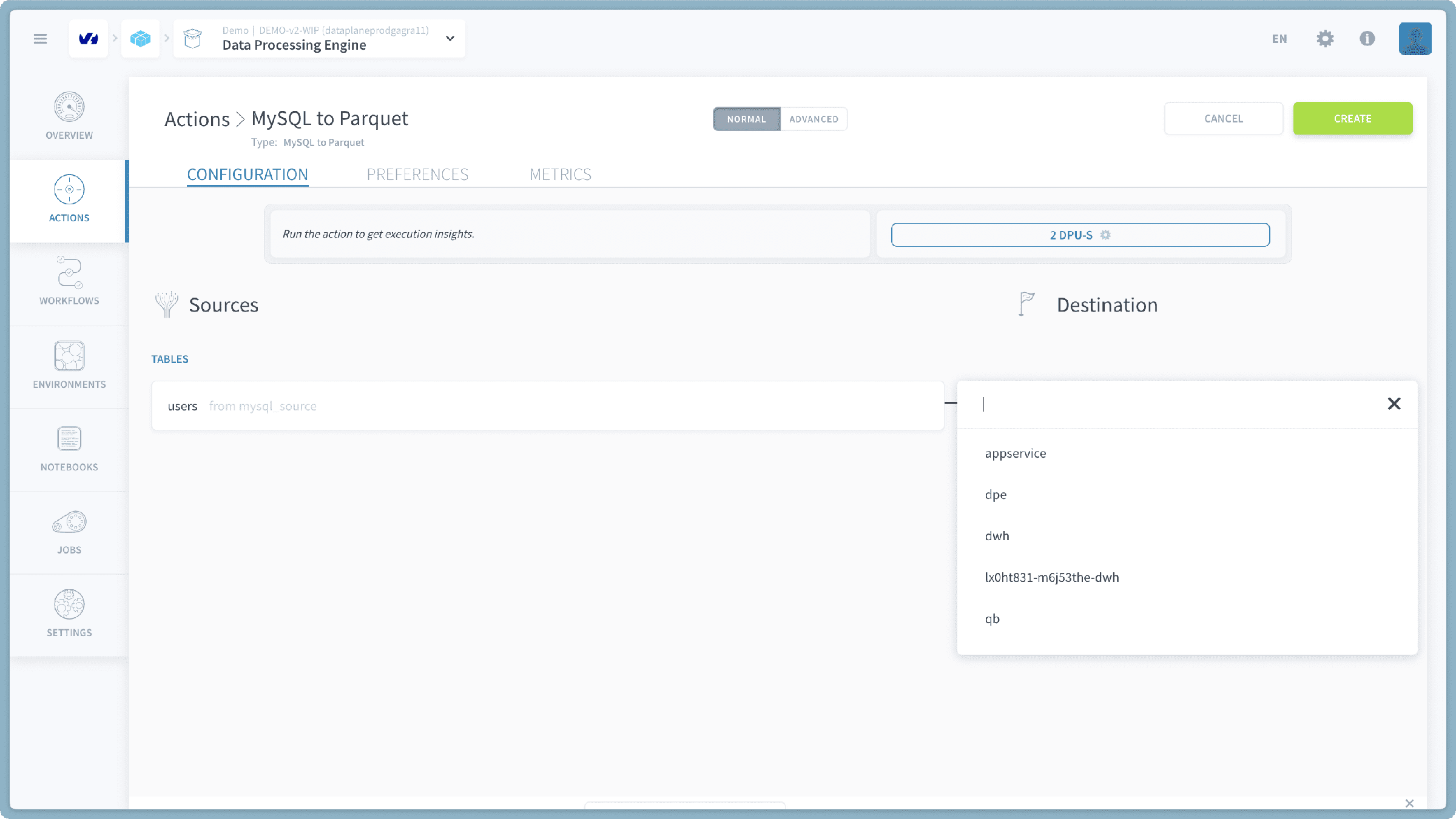 Select Destination Bucket and Path — Mysql to parquet