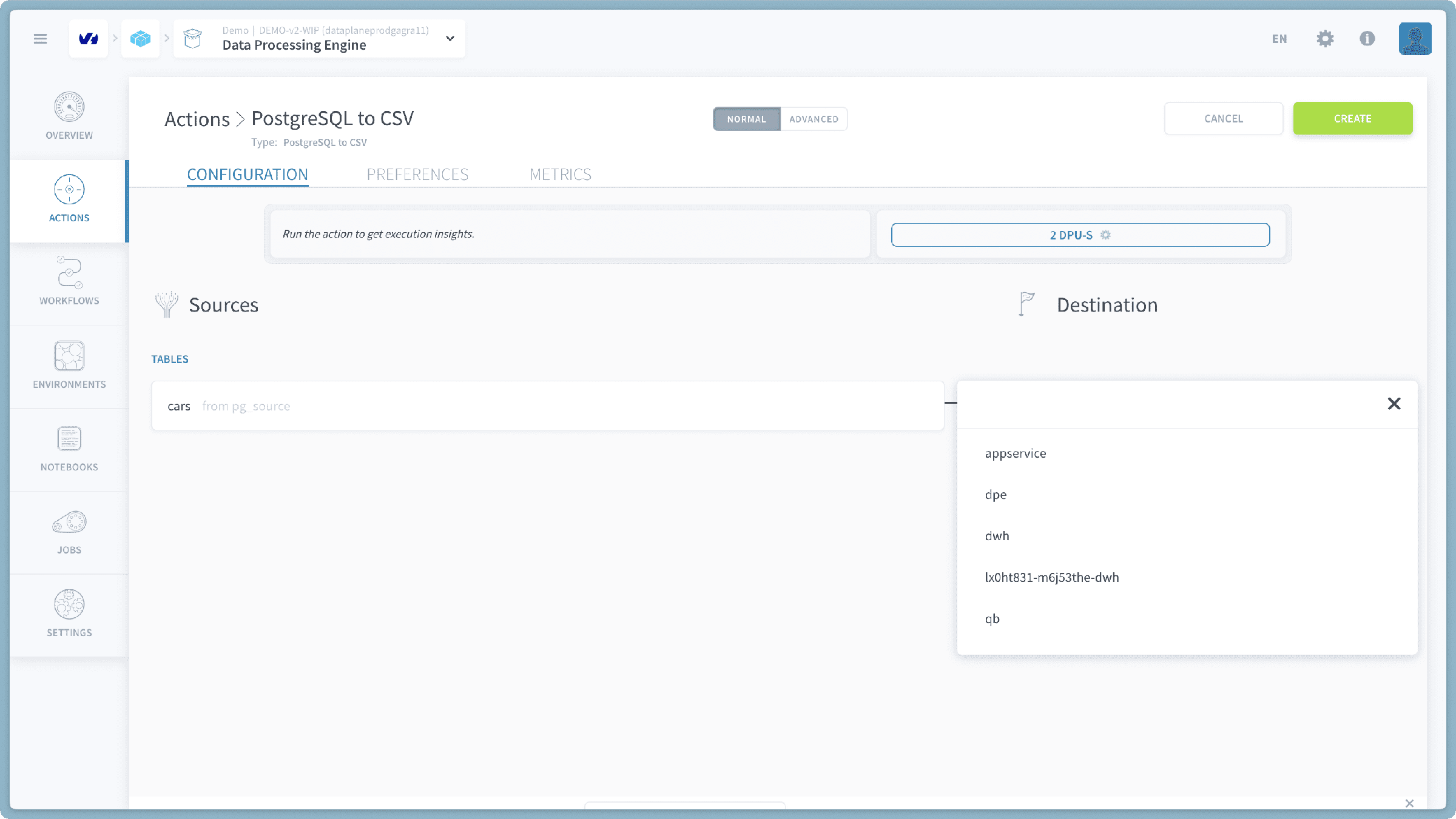 Select Destination Bucket and Path — Postgresql to csv