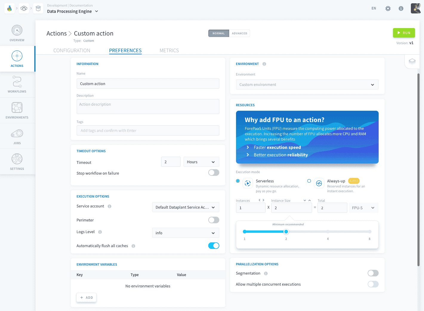 Data Processing Engine preferences