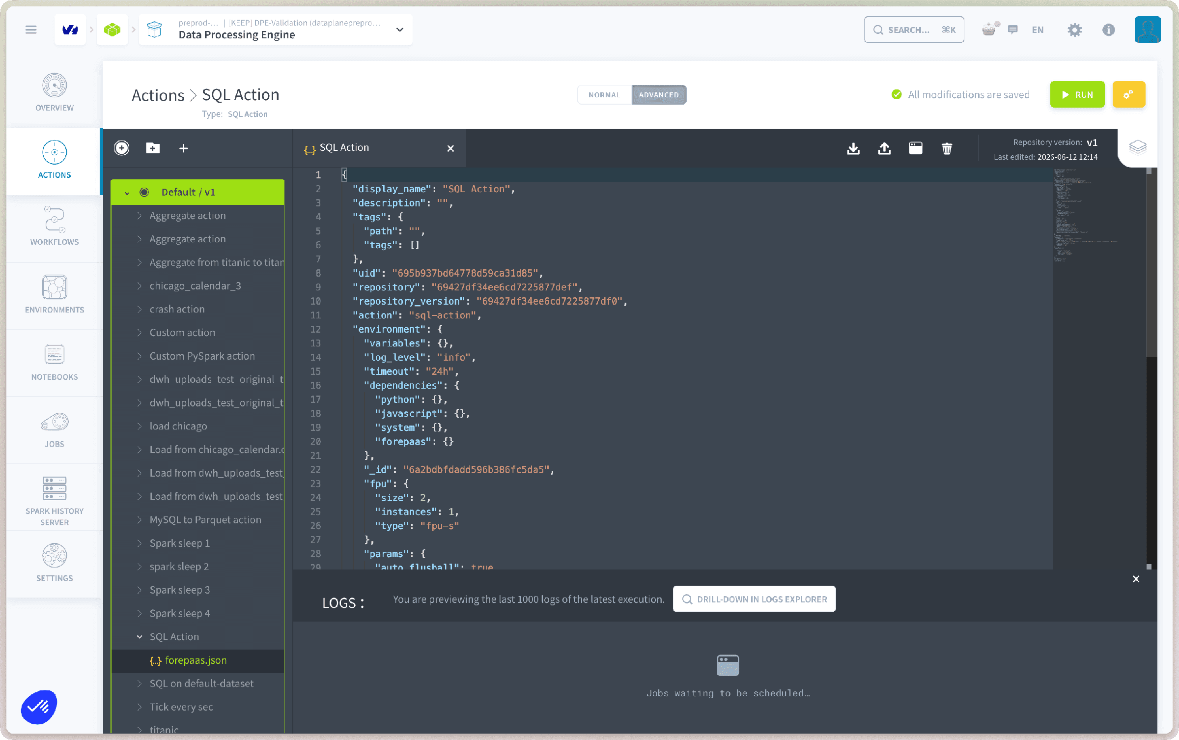 Use the Advanced mode — Sql action advanced mode