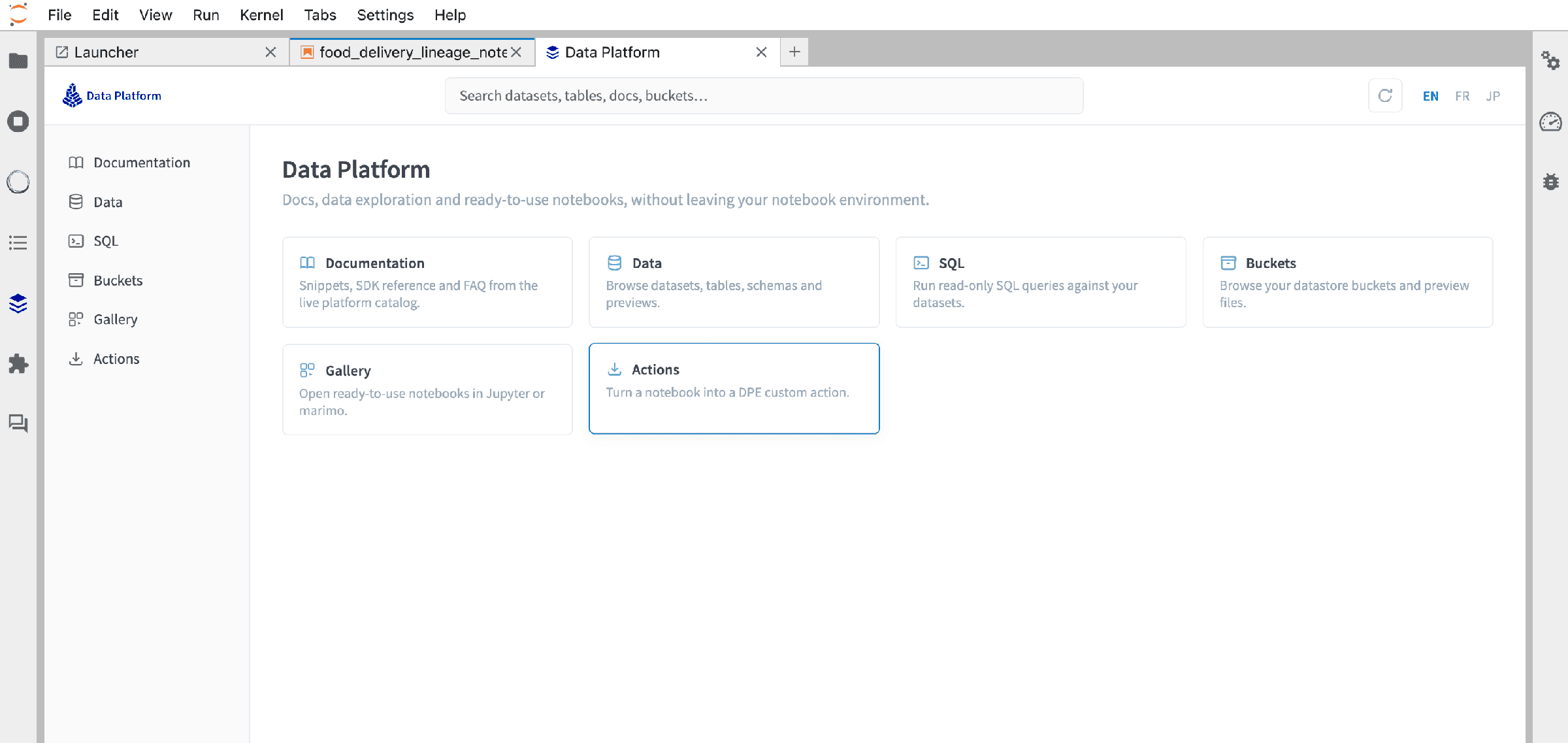 Export a notebook as a custom action — Dpx export menu