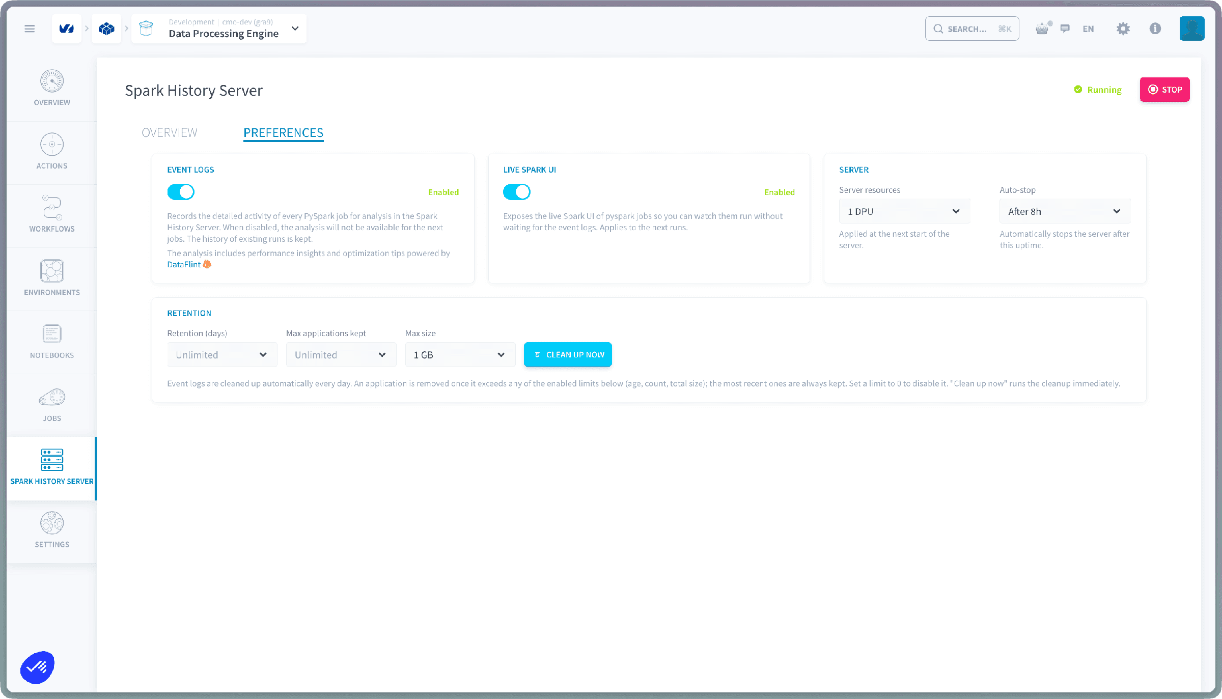 Preferences — Spark history server preferences