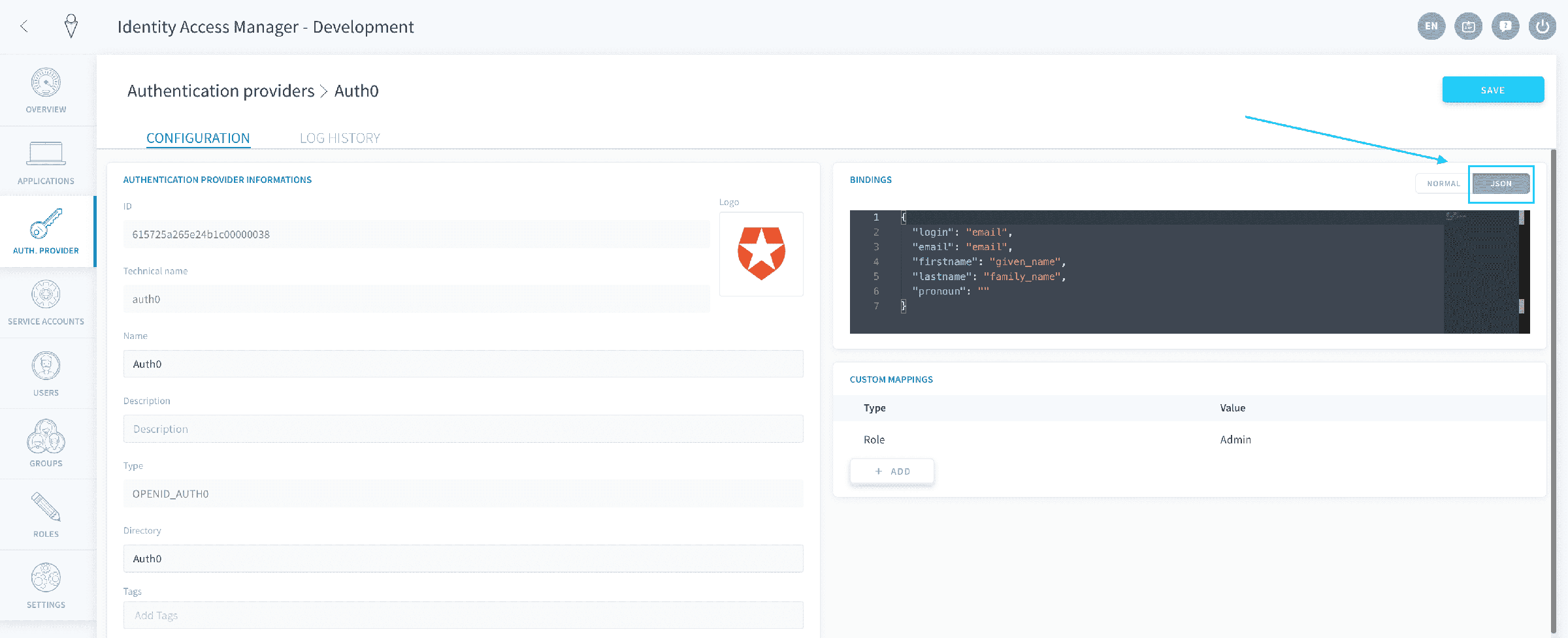 バインドルールの入力 — Auth0 bindings2