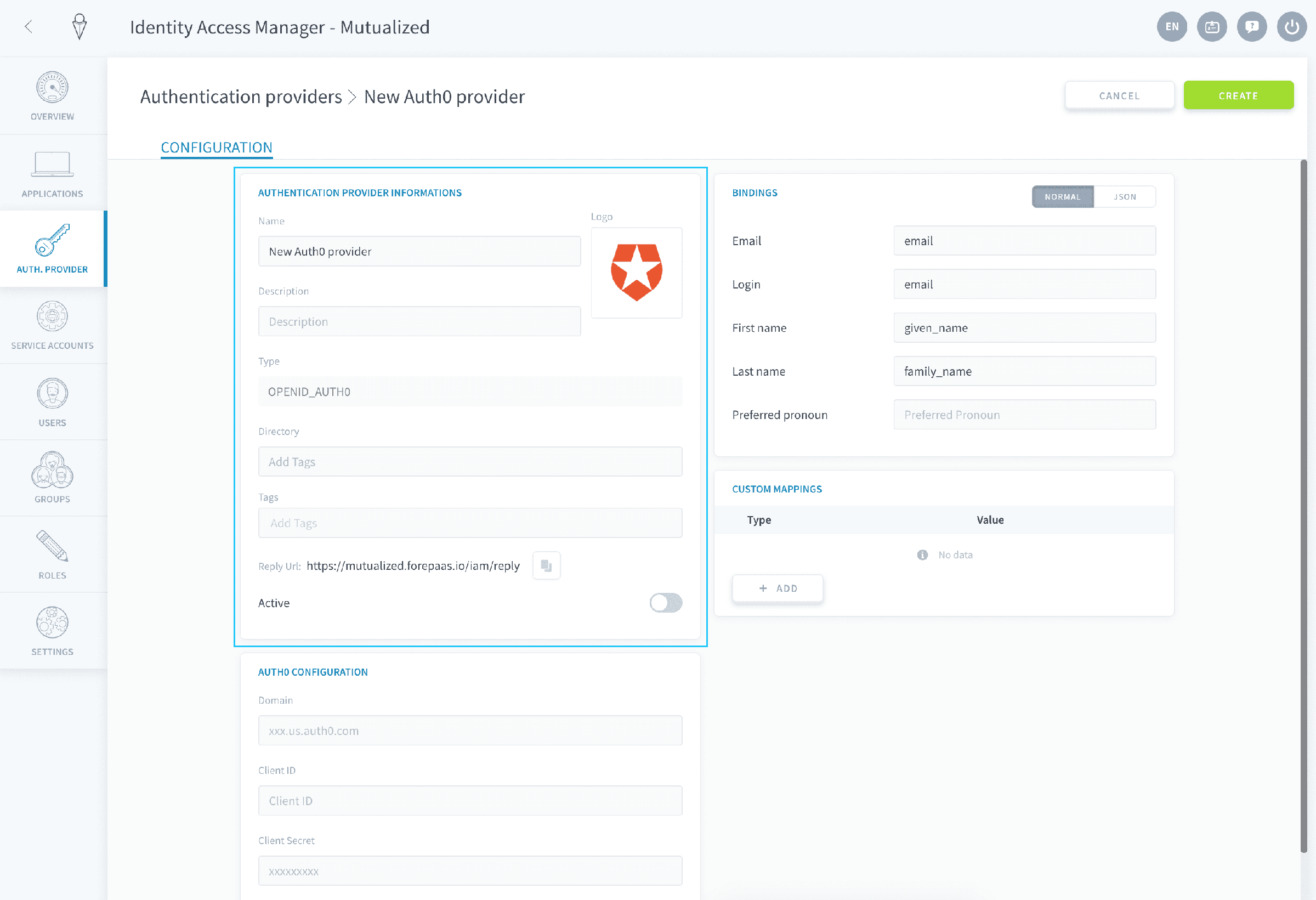 基本情報の入力 — Auth0 config1