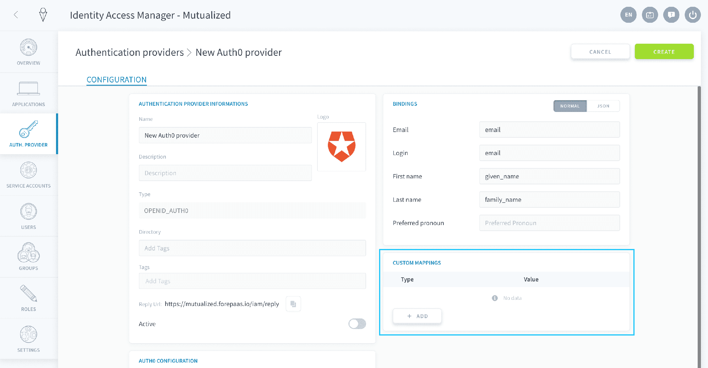 カスタムマッピング — Auth0 custom mapping