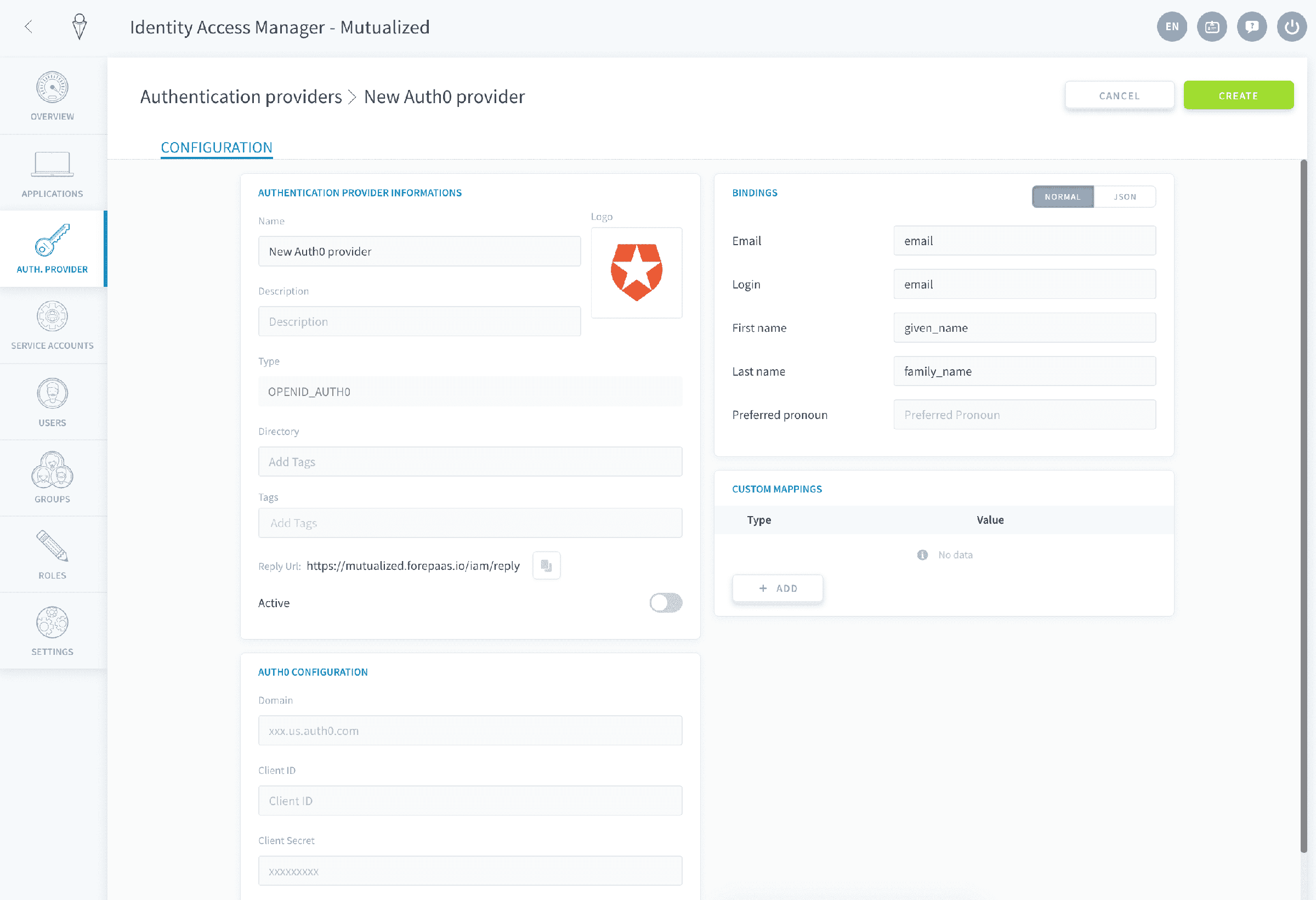 Platform Identity Access Manager の設定 — Auth0 Identity Access Manager