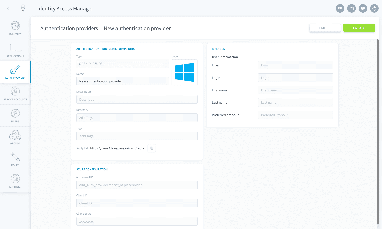 Configuration on the Data Platform Identity Access Manager — Azure Identity Access Manager