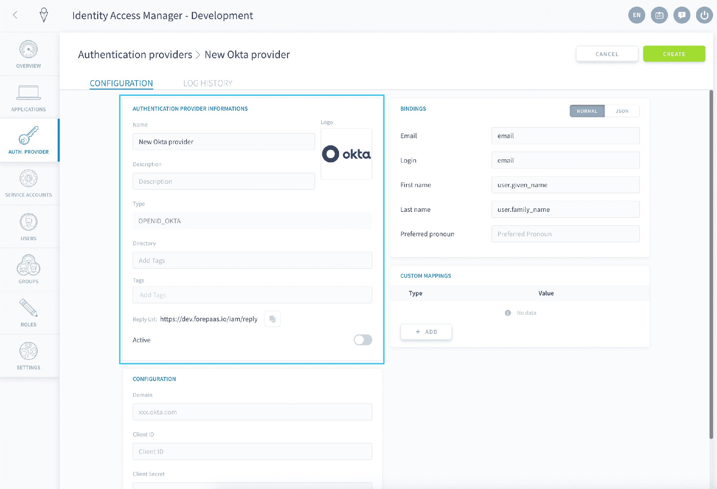 Fill in the basic information — Okta config1