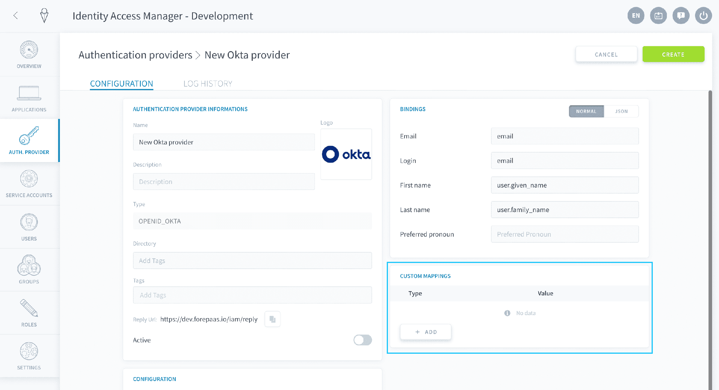 Custom mappings — Okta custom mapping