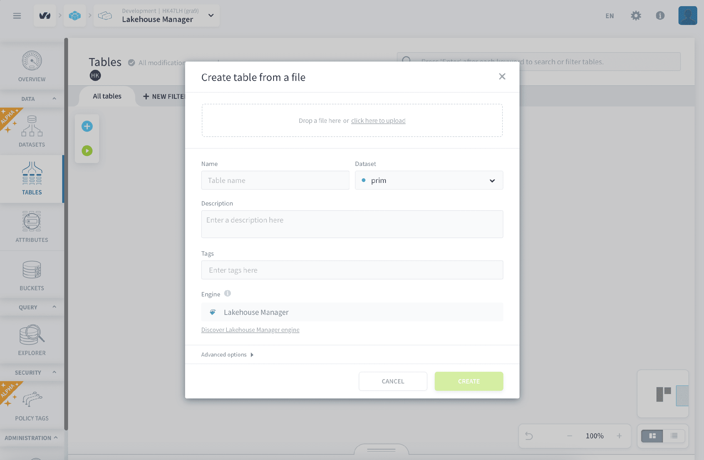Create table
