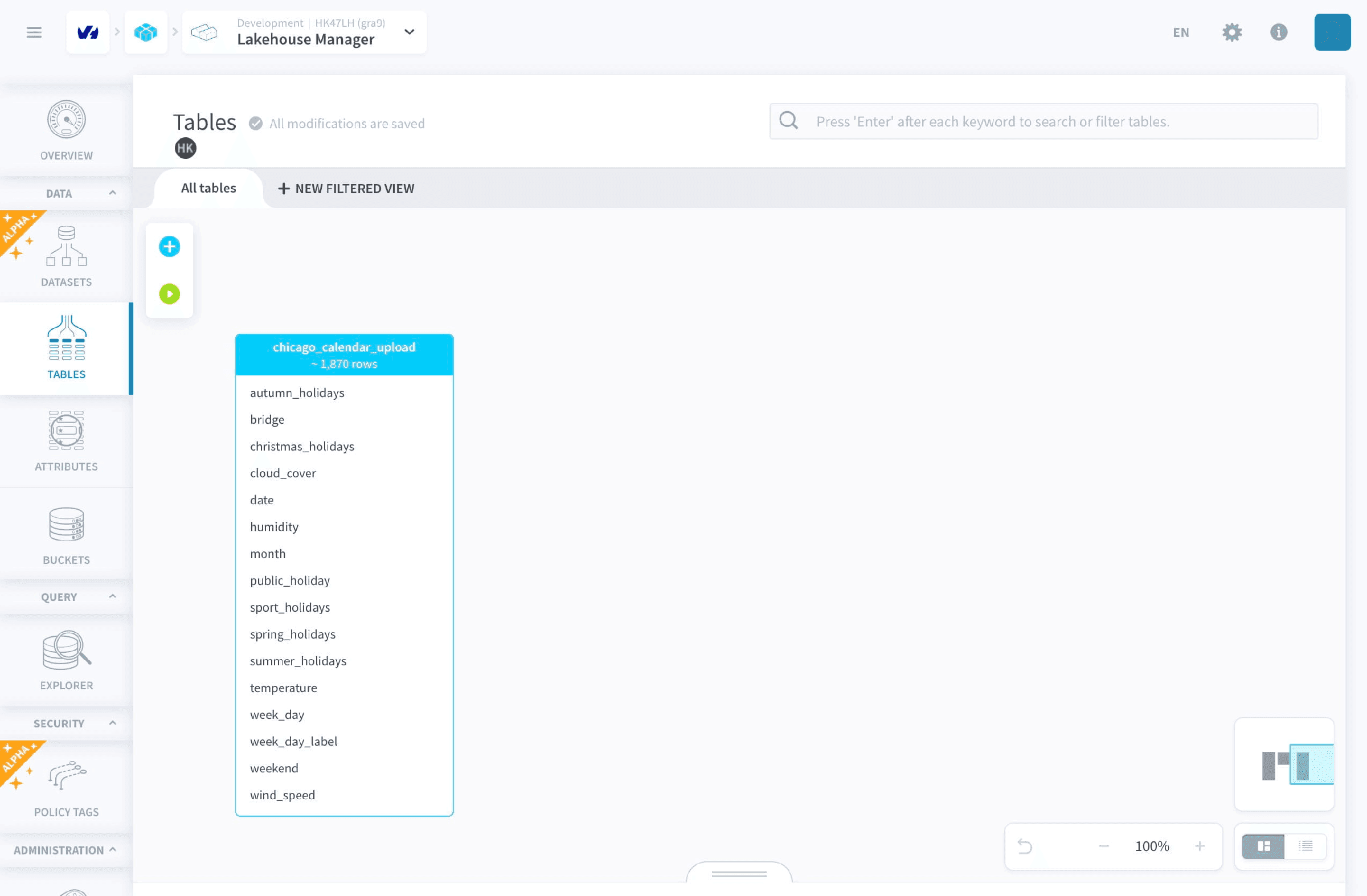Create table